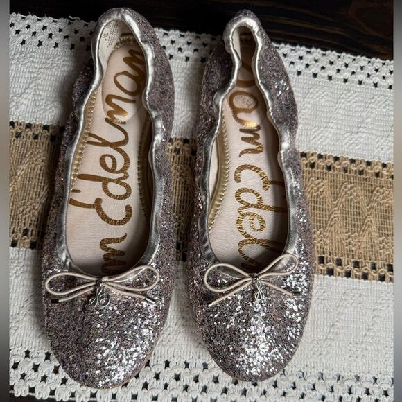 Sam Edelman Women’s Silver & Pink Multi Glitter Felicia Slip On Flat Shoes - Picture 3 of 8